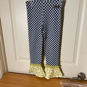 Matilda Jane Pants Girls 6 Blue with Green ruffles